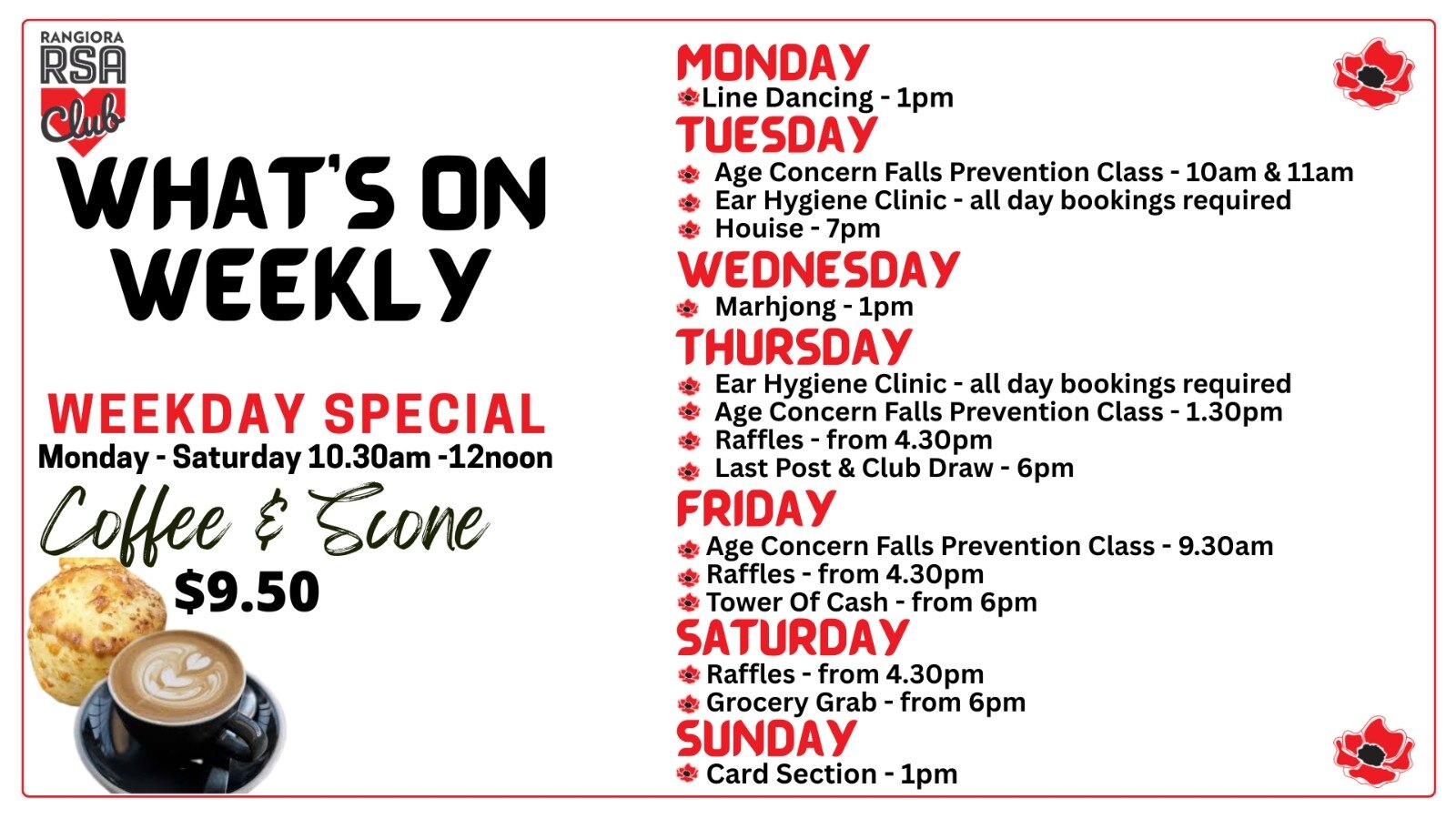 What's On Weekly at the Rangiora RSA Club