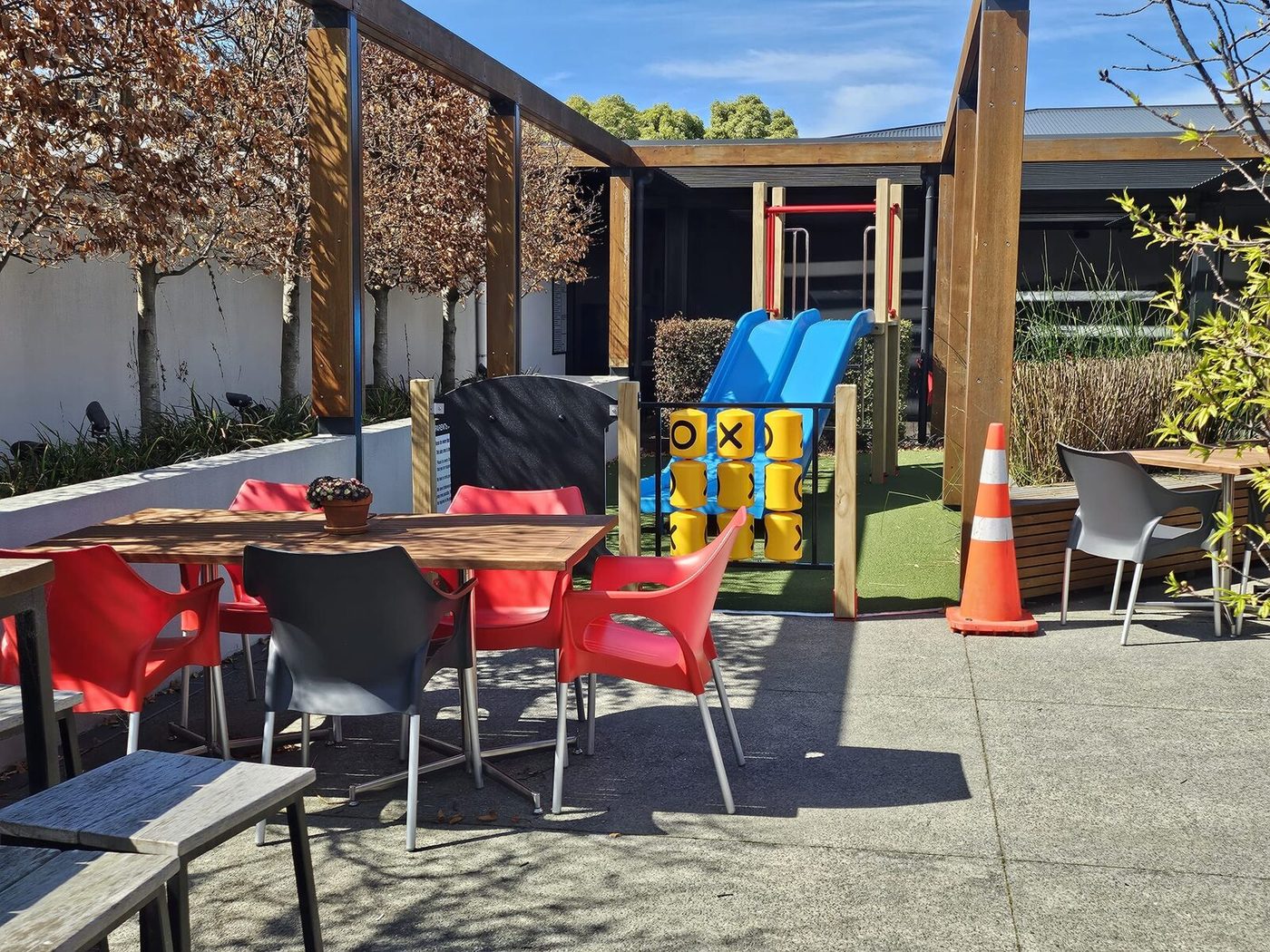 Courtyard seating beside the children's playground