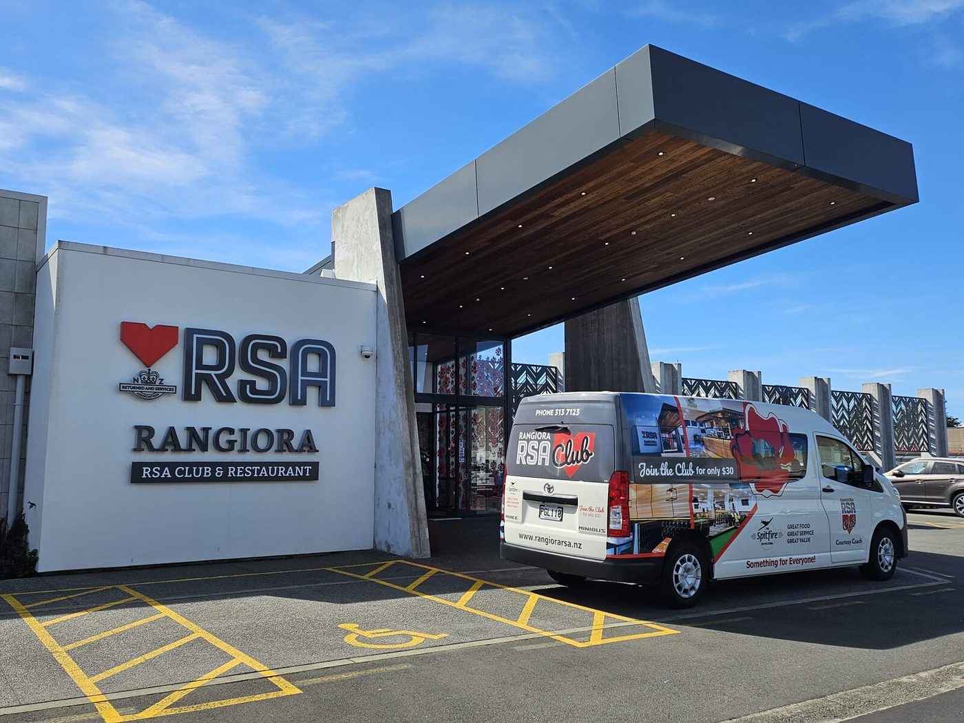 The Rangiora RSA entrance and club van