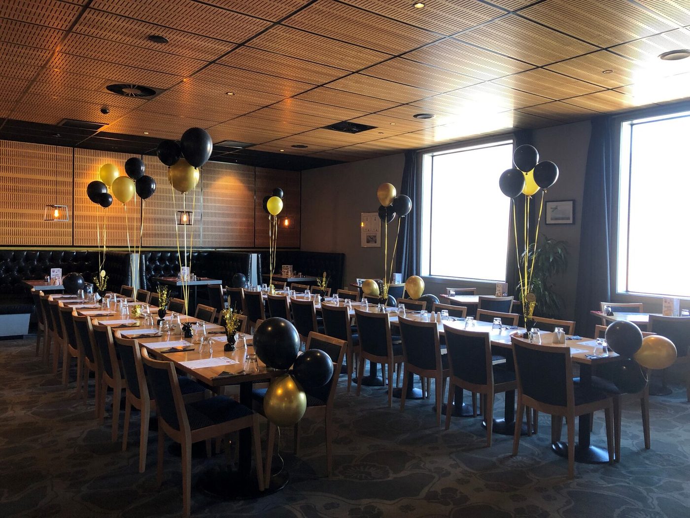 A function room set up for a celebration