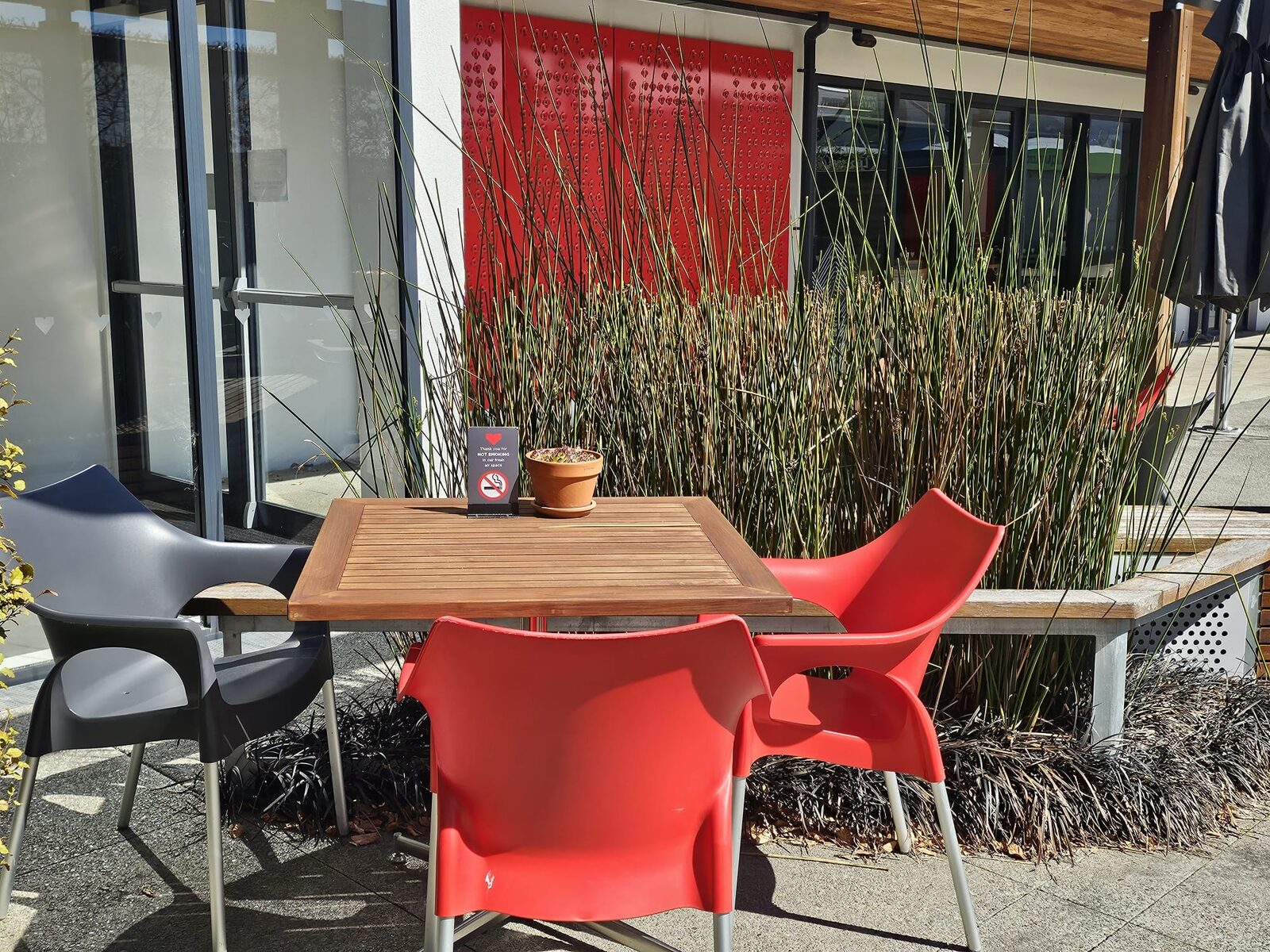 Outdoor table by the entrance